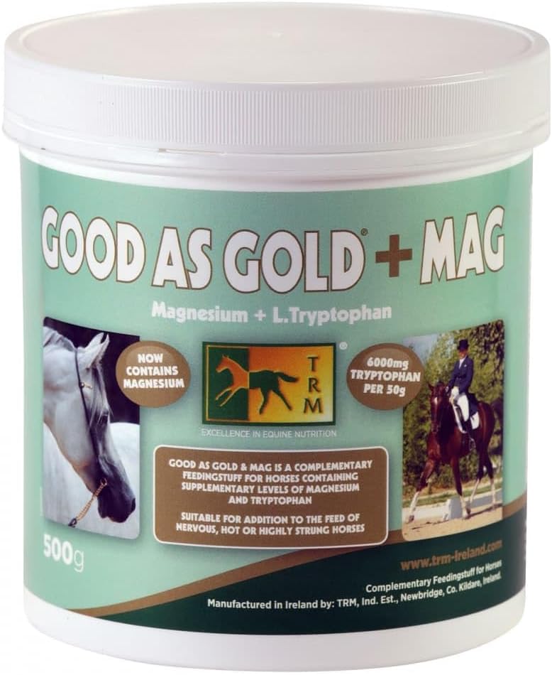 TRM bra som guld + MAG Calming Horse Supplement för avkoppling och fokus | Tryptophan + Magnesium - 1,1 lb (500g) - 1,1 lb