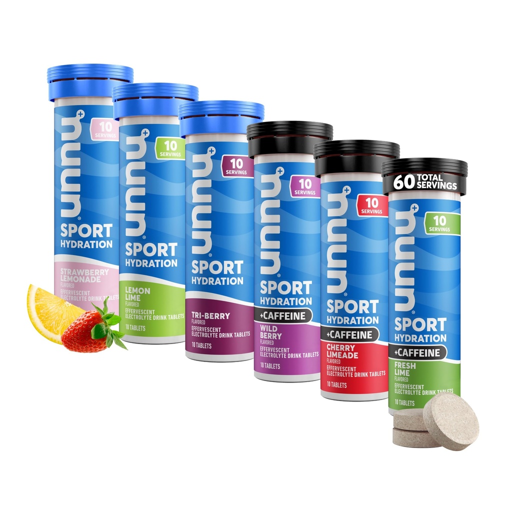 Nuun Sport + Koffein Electrolyte tabletter - Lösbar i vatten, Variety Pack | 5 Essential Electrolytes för Hydration | 1g Sugar Drink Mix | Vegan, Non-GMO | 6 Pack (60 Total Servings)
