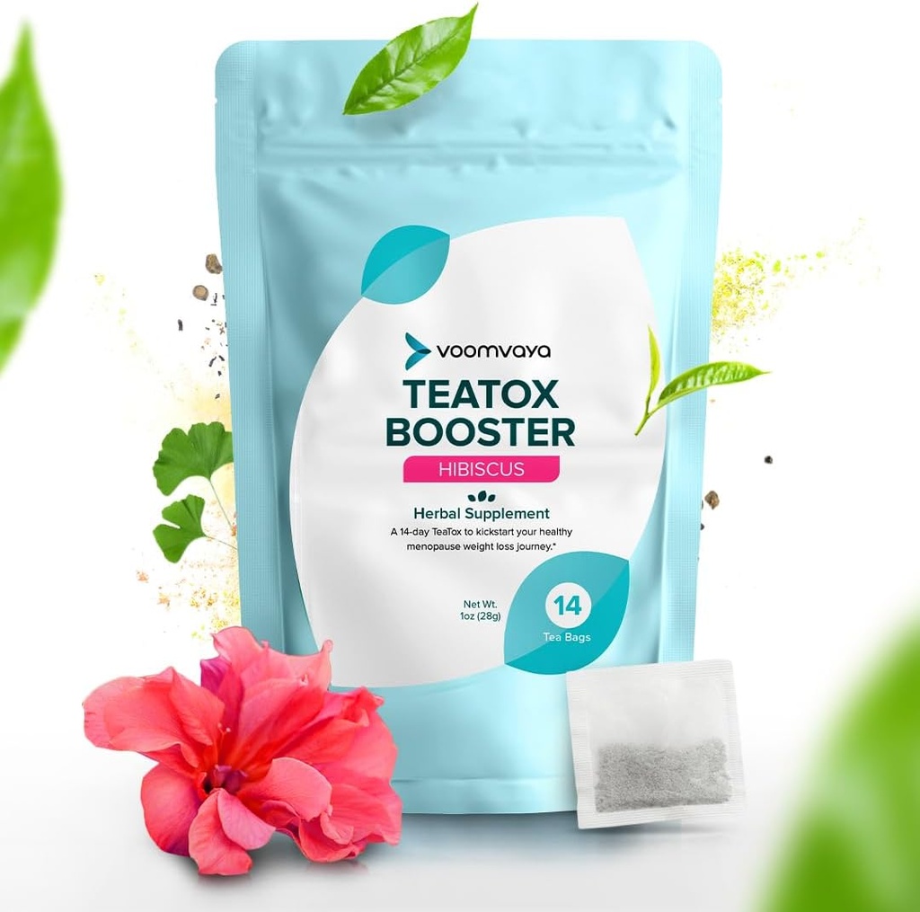 VoomVaya TeaTox Booster Senna Tea - 14-Day Detox Tea for Bloating Relief, Detox Cleanse, Mood Boost - Hibiscus Flavor