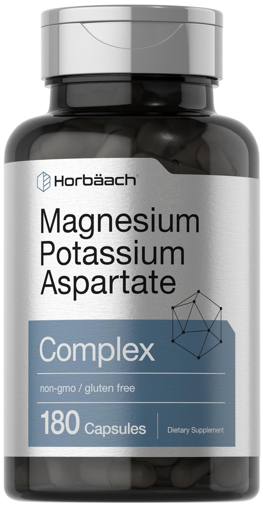 Horbäach Magnesium Potassium Aspartate Complex | 180 kapslar | Non-GMO och Gluten Free Formel