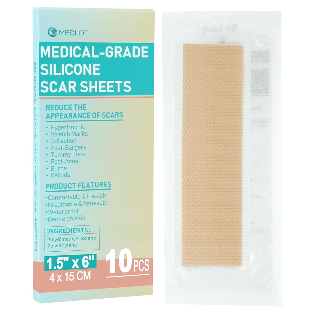 Silicone Scar Sheets, 10pcs, Silicone Tape for Scar Treatment, Återanvändbara Scar Strips för kirurgisk, C-Sektion, Keloid Bump, Stretch Marks, Bränn, Acne Scar Removal, Varje 1,5 "x 6"