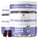 2 Pack Potassium Magnesium Gummies, Sugar-Free Potassium Gummies med Magnesium Glycinate 500mg Chewable Magnesium Potassium Supplements med Calcium, Zink, Vitamin för Leg Cramps & Muscle