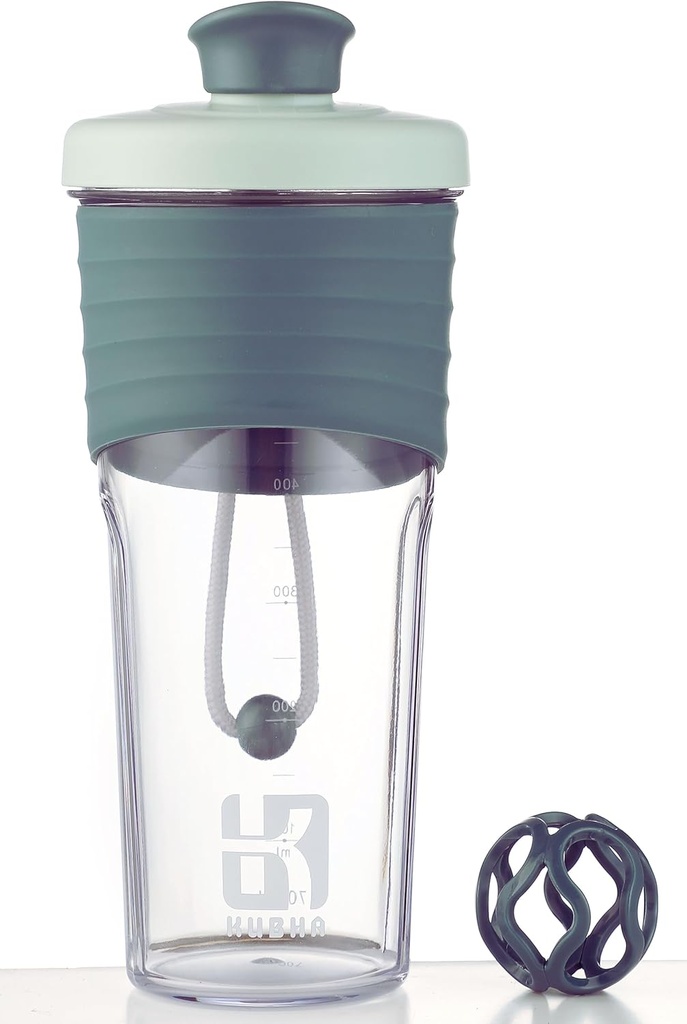 2nd Generation Shaker Bottle för protein med blandning boll - Perfekt för träning och utomhusbruk, 24-åringar Whey Protein Shaker med tydlig mätning (Black Green)
