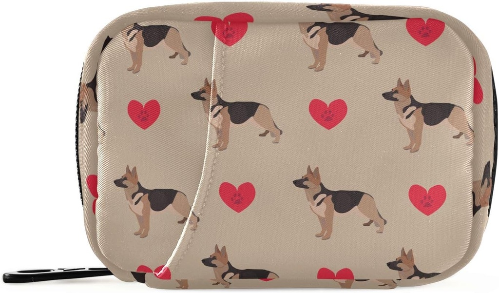 Pill Box German Shepherd Dog Heart 7 Day Pill Case Travel Pill Organizer Bag med Zipper Portable Weekly Vitamin Medicine Supplement Holder Pouch Bag
