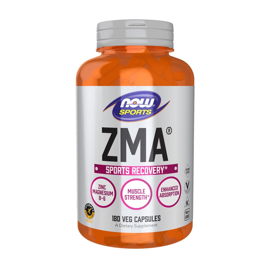 NOW Foods Sports Nutrition, ZMA (Zink, Magnesium och vitamin B-6), Förbättrad Absorption, Sport Recovery *, 180 kapslar