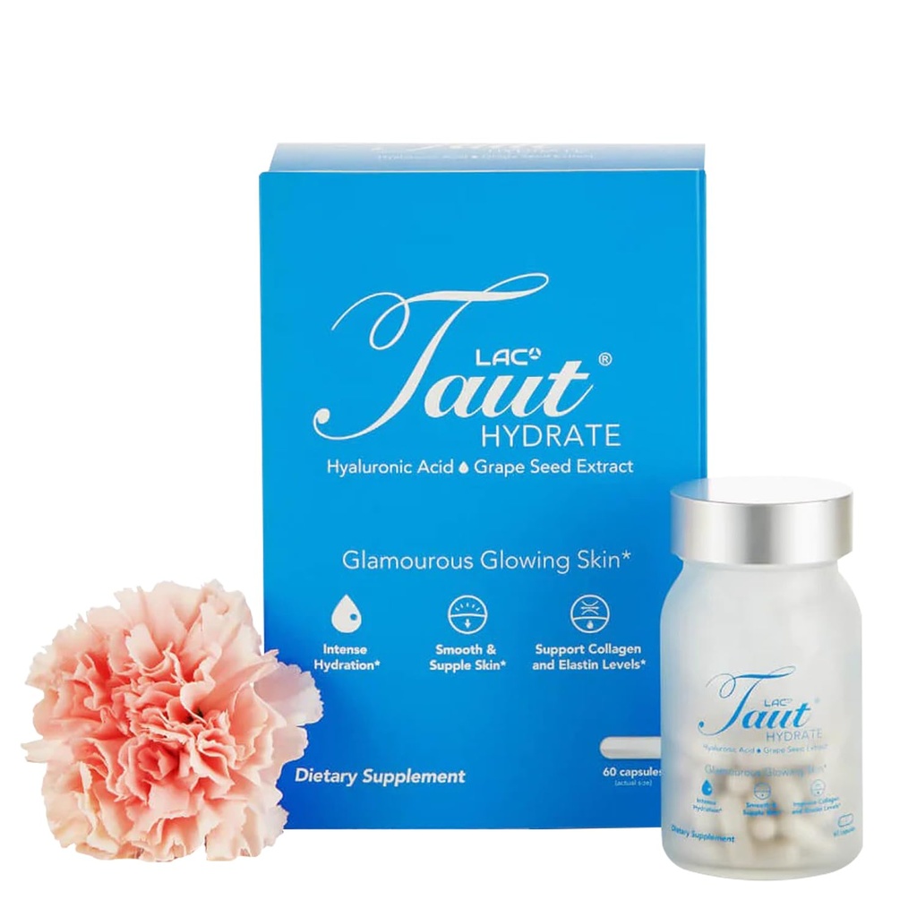 Taut Hydrate Hyaluronic Acid Supplement - 120mg Vegan Capsules med Grape Seed Extract - Deep Skin Hydration, Smooth Wrinkles & Glow Support - Collagen & Anti-Aging Supplement för kvinnor och män - 60 Caps