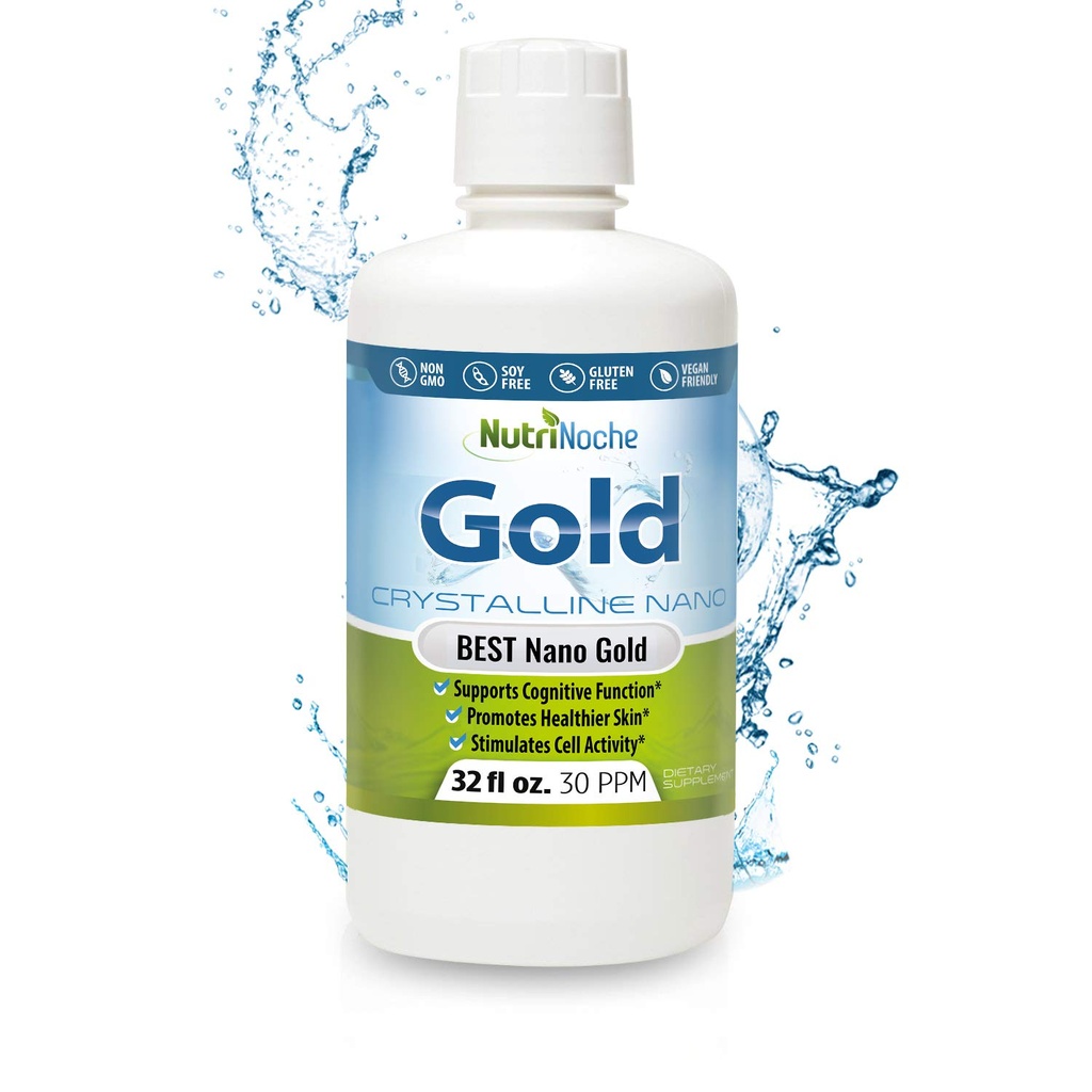 Colloidal Gold Liquid Organic Supplement av Nutrinoche - 100% ren Nano Gold Mineral - Stöder Mental Clarity, Focus & Relaxation - 32 oz Bottle - Vegan, Gluten-Free - Crystalline - 30 ppm