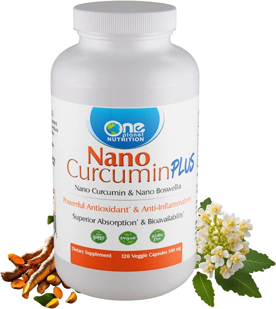 En Planet Nutrition Nano Curcumin Plus 500 mg Veggie Capsules (240 portioner), Nano Curcumin med Boswellia för hög absorption, stöder gemensam och immun hälsa, icke-GMO, Vegan, Gluten-Free