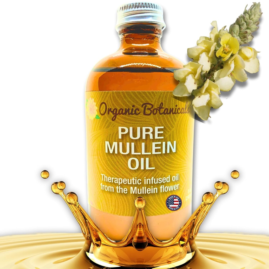 Mullein Oil - Organic Ear Oil Drops för Earaches, Tinnitus & Kids - Herbal Extract för lugnande lättnad (4 oz)
