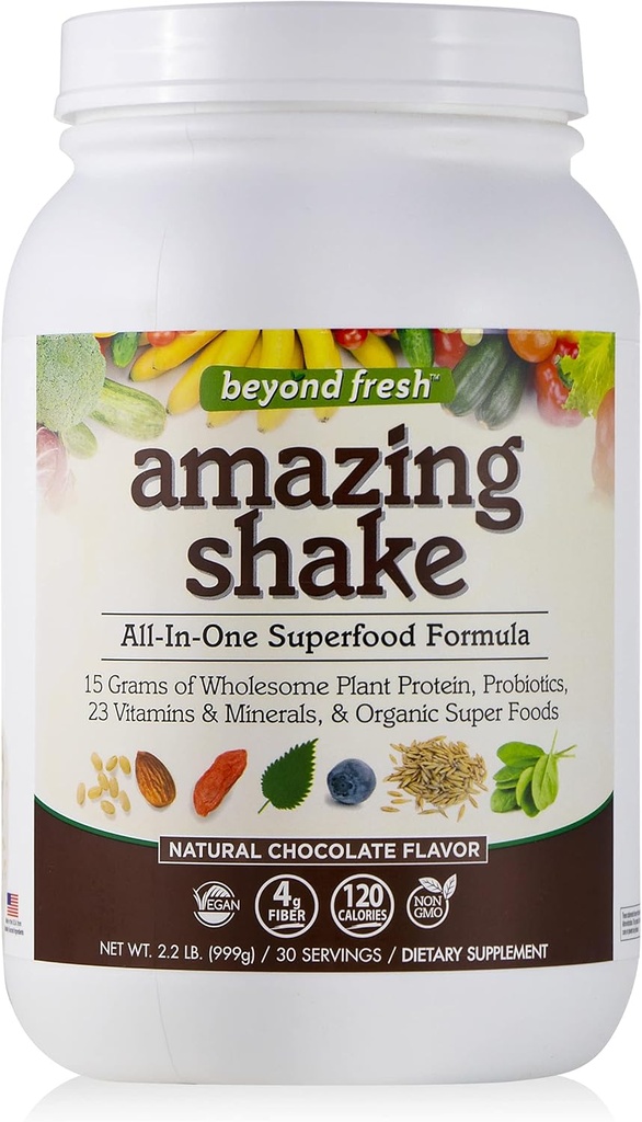 Utöver Fresh Amazing Shake, Superfood Formel, Plant Protein Based, Low Net Carbs, Wholefood Protein, Meal Replacement, Natural Chocolate Flavor, 999 Grams, White