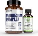 Magnesiumkomplex med 5 bästa formulär och flytande vitamin D3 5000 IE Bundle - 4 månaders leverans av 500mg Magnesium Glycinate, Oxide, Taurate, Chelate, Magnesium Citrate - Sleep & Immune Support