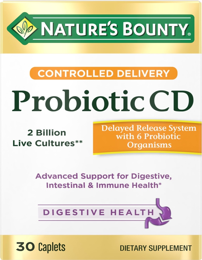 Naturens Bounty Probiotic, kontrollerad leverans Dietary Supplement, levererar vänliga bakterier till Digestive och Immune Systems, 30 Caplets