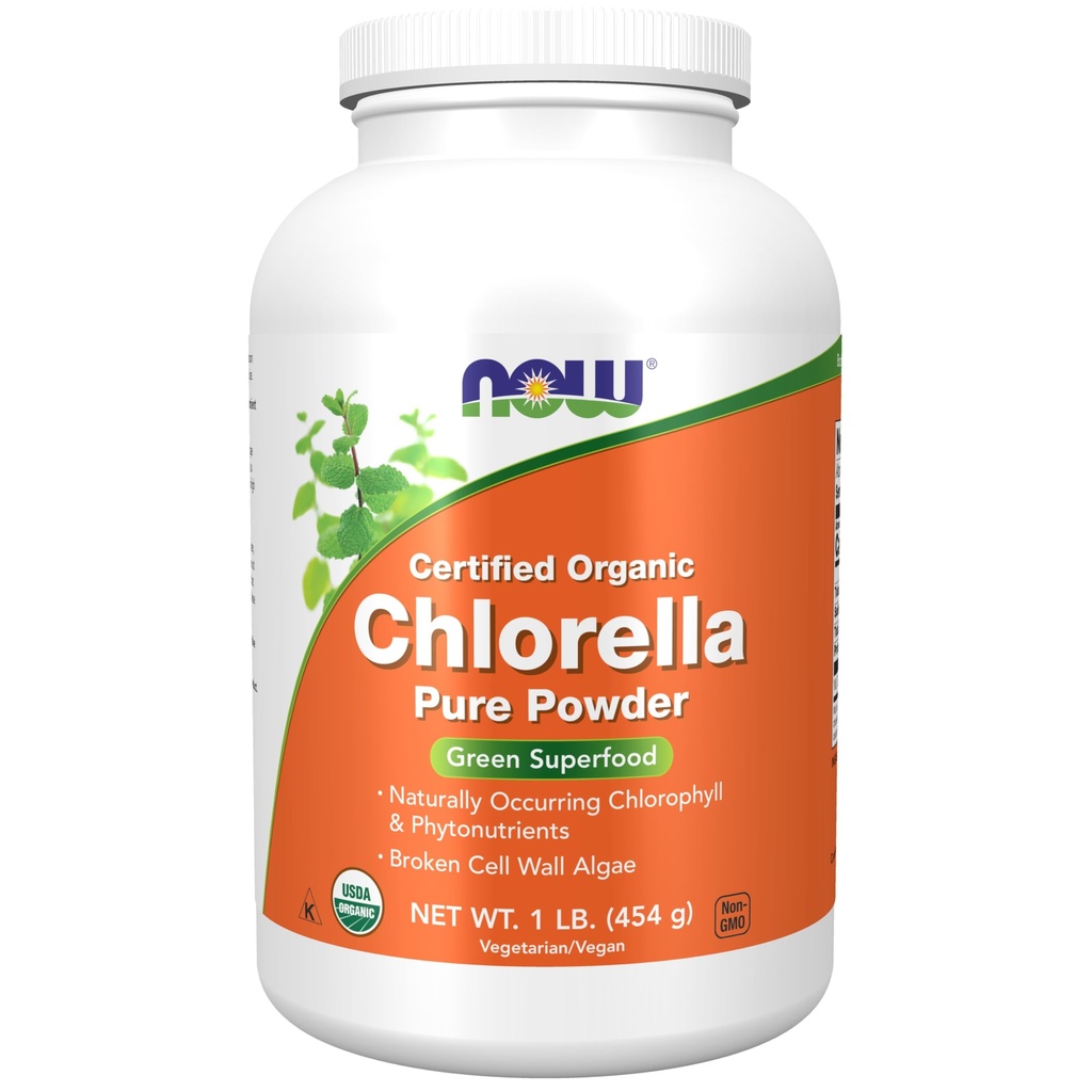 Nu kosttillskott, organisk klorella Pulver med naturligt förekommande klorofyll, Beta-Carotene, blandade karotenoider, vitamin C, järn och protein, 1-pund