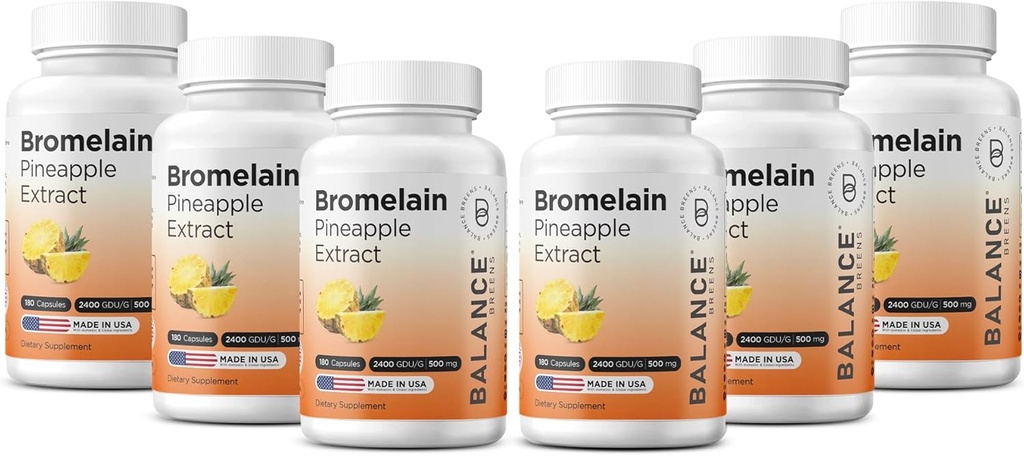 Balancebreens Bromelain 500mg kapslar - 2400 GDU Pineapple Extract Supplement för Joint Support, Natural Swelling Support och Healthy Digestion - 180 organiska kapslar tillverkade i USA