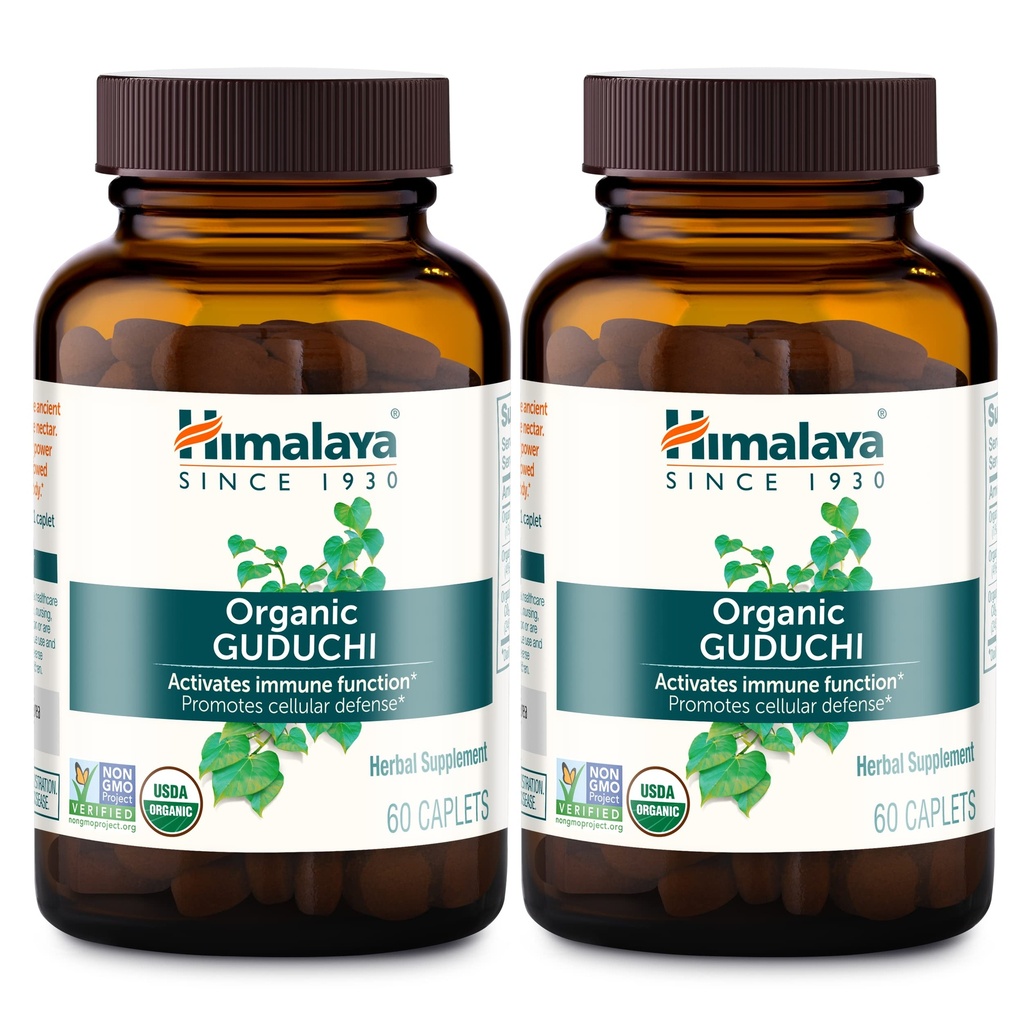 Himalaya Organic Guduchi för Active Immune Support och Cellular Defense, 700 mg, 60 Caplets, 2 Month Supply, 2 Pack