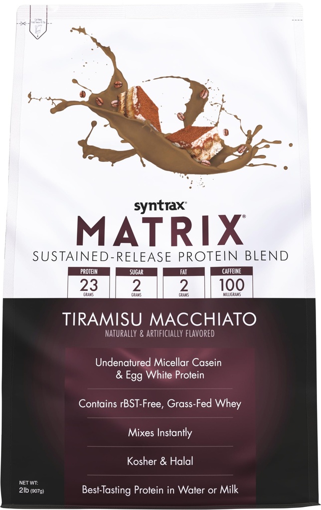 Syntrax Nutrition Matrix - Sustained-Release Protein Blend, Tiramisu Macchiato 2 lbs. 100mg koffein
