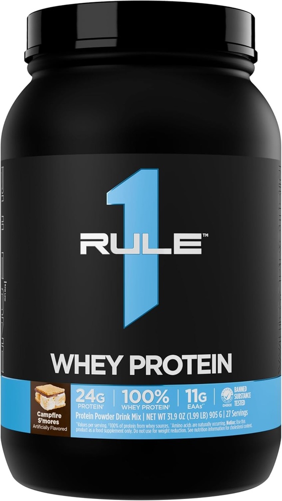 Regel 1 Whey Protein - 24g Fast-Acting Protein från All-Whey Källor med Naturligt Occurring EAAs & BCAAs för Workout Recovery eller Anytime Use (2 Pounds *, Campfire S'Mores)