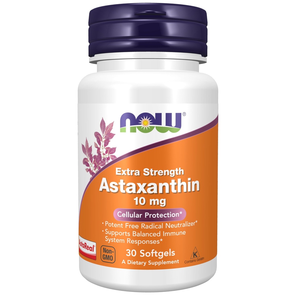 NOW Foods Supplements, Astaxanthin 10mg, Extra Strength, härledd från Non-GMO Haematococcus Pluvialis Microalgae och har naturligtvis upptar Lutein, Canthaxanthin och Beta-Carotene, 30 Softgels
