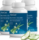 AloeCure Natural Melatonin + Kollagen med organisk Aloe Vera - Natursömntillskott för Restful Nights - Kollagenkomplex för gemensam styrka, hudelasticitet, hår och nageltillväxt, 30 kapslar