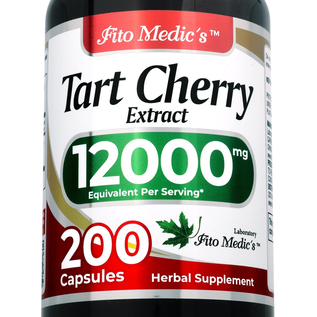 FITO MEDIC'S Lab | Tart Cherry Capsules | 200 kapslar | 12000 mg | Tart Cherry Extract | Cherry Extract | Concentrate Extract | Ultra hög Absorption.