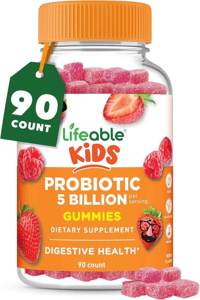 Livliga probiotika för barn Gummies | 50mg (5 miljarder) | Great Tasting Kids Probiotics Gummies | för Gut Health och Immune Support | Barn Probiotiska Gummies för pojkar och flickor | 90 Gummies