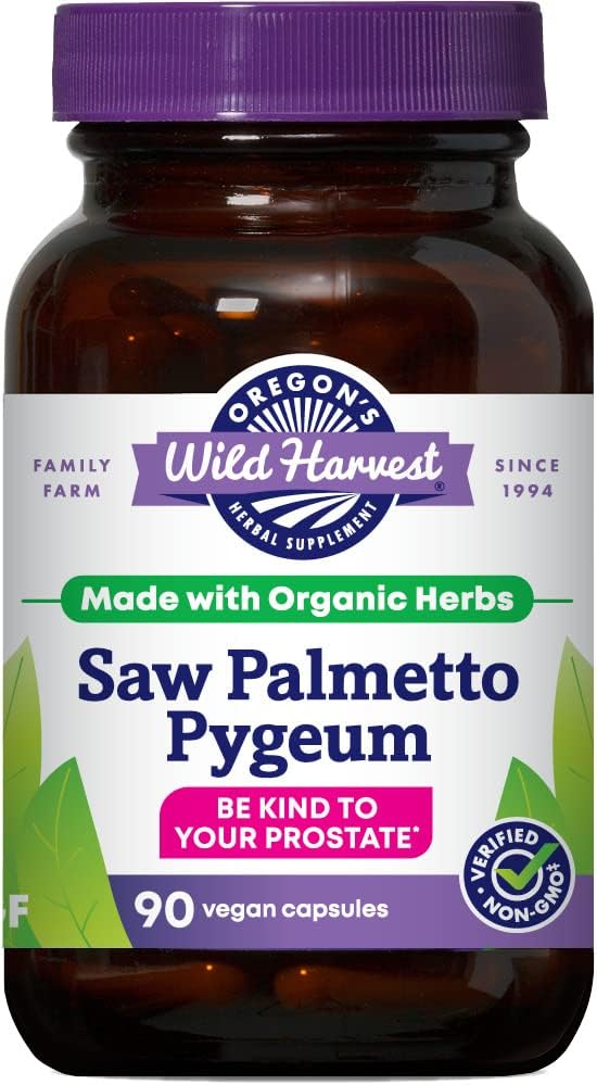 Oregons Wild Harvest Saw Palmetto Pygeum Capsules, icke-GMO Organic Herbal Supplements, 90 Count