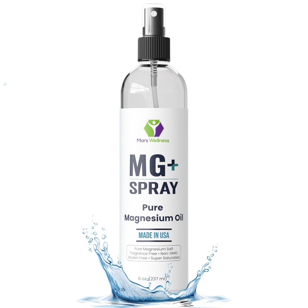 Ämne Magnesium Spray för sömn och ben kramper - Tillverkad i USA av Mars Wellness - 8 oz - Pure Magnesium Oil, Koppla av och föryngra muskler
