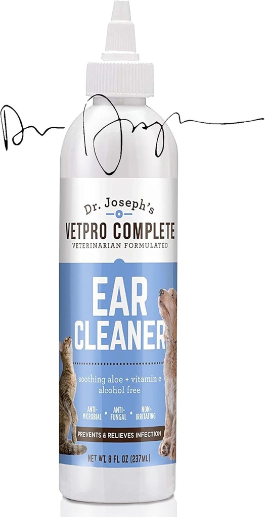 VetPro Complete Dr. Joseph's Dog Ear Cleaner, 8 Ounces, Gentle Dog och Cat Ear Rinse Solution Wash med Aloe Vera och Vitamin E, Dog Ear Drops för att ta bort vax och skräp, minskar lukt, enkel applikator