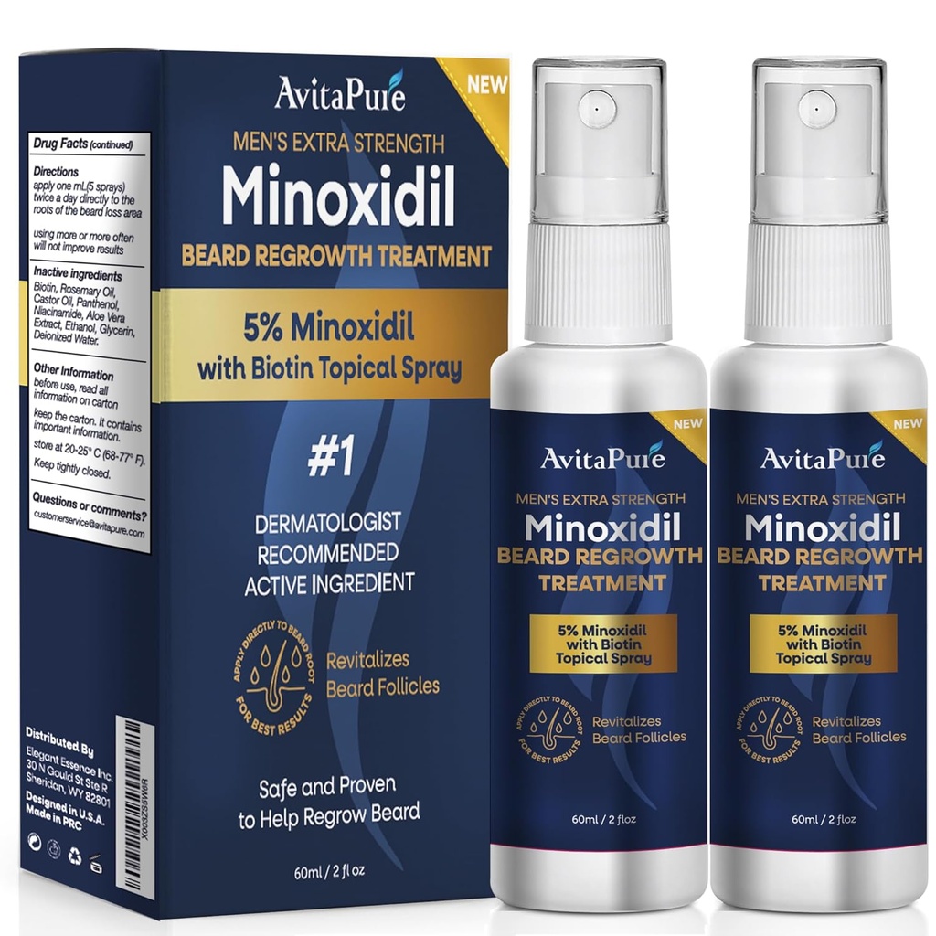 Minoxidil skäggtillväxtolja: Minoxidil för män skägg infunderas med Biotin, extra styrka Minoxidil 5% Skäggtillväxt Serum för att odla skägg & Mustache Fast