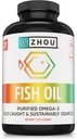 Zhou Fish Oil - Fish Oil Supplement för kvinnor och män, Omega 3 Fatty Acid, Natural Source of DHA & EPA för vuxna, Burpless, Pure, Heart & Joint Health - 120 Softgels