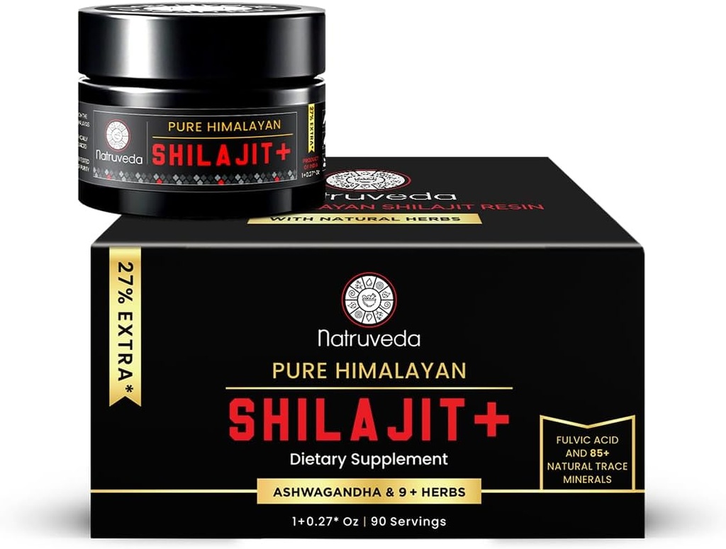Himalayan Shilajit Resin för Män & Kvinnor - Organic Shilajit, Fulvic Acid & 85 + Natural Trace Minerals - Ayurvedic Dietary Tea Resin, 10 naturliga ingredienser f - 90 portioner, 1.27oz