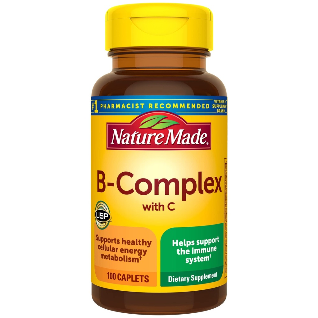 Nature Made B Komplex Med Vitamin C, Kosttillskott för Immunsystem Support, 100 Caplets, 100 Day Supply