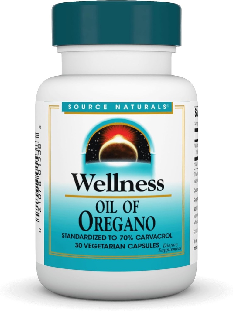 Source Naturals Wellness Oil of Oregano - Standardized to 70% Carvacrol - 30 Vegetarian Capsules
