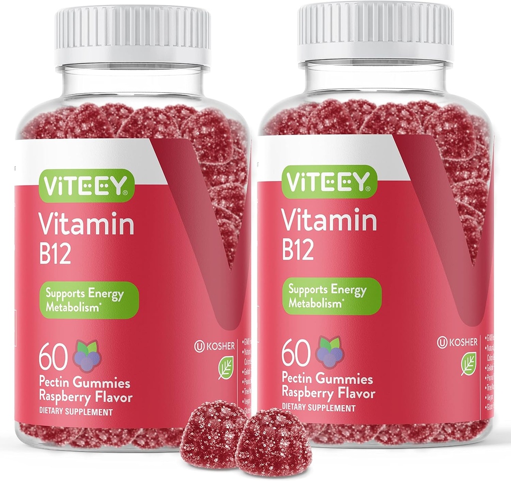 Vitamin B12 Gummies - Kognitivt stöd och energi Gummies - Vegan, Gelatin Free, Gluten Free - 60 Count