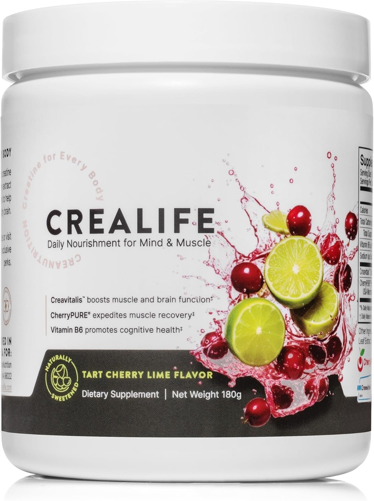 German Micronized Creatine + USA Tart Cherry + Vitamin B6 - Pre and Post Workout Supplement for Women & Men, Tart Cherry Lime Flavor, Caffeine-Free Nourishment for Body and Brain