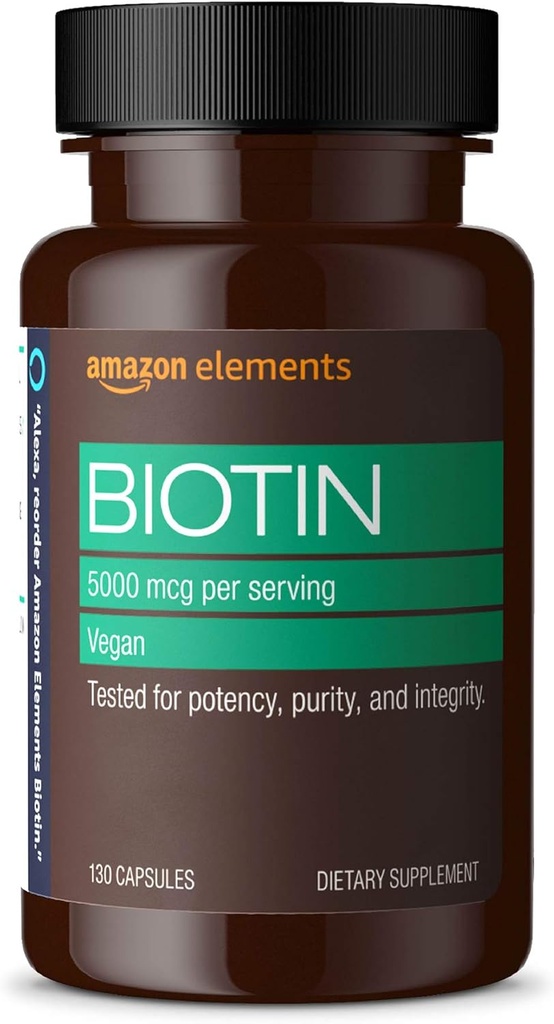 Element Vegan Biotin 5000 mcg - Hair, Skin, Nails, 130 kapslar (4 månaders leverans) (Packaging kan variera)