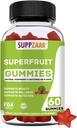 Vegan Superfruit Gummy Vitaminer. Superfrukt Gummies w / vitamin A C E Organic Silica. Superfrukt för Collagen Formation, Beauty & Glow. Plantbaserad, icke-GMO, Glutenfri, Gelatinfri. 60 CT