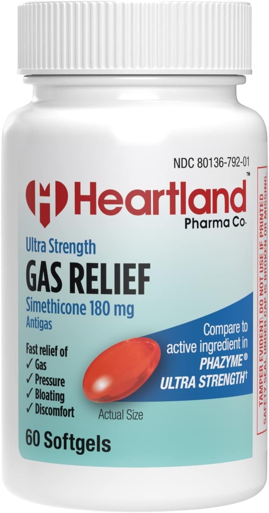 Simethicone 180mg | Ultra Strength Gas Relief | Bloating Relief | Softgels for Abdominal Discomfort | 60 Count