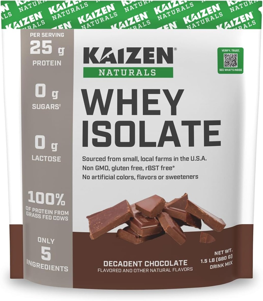Whey Isolate | Chocolate | 25g Protein | Grass fed | Inga artificiella ingredienser | Endast 5 ingredienser | Snabb Absorption | Se testresultat | 0g Laktos | Gluten Free | Non GMO | 1.5lb | 22 portioner