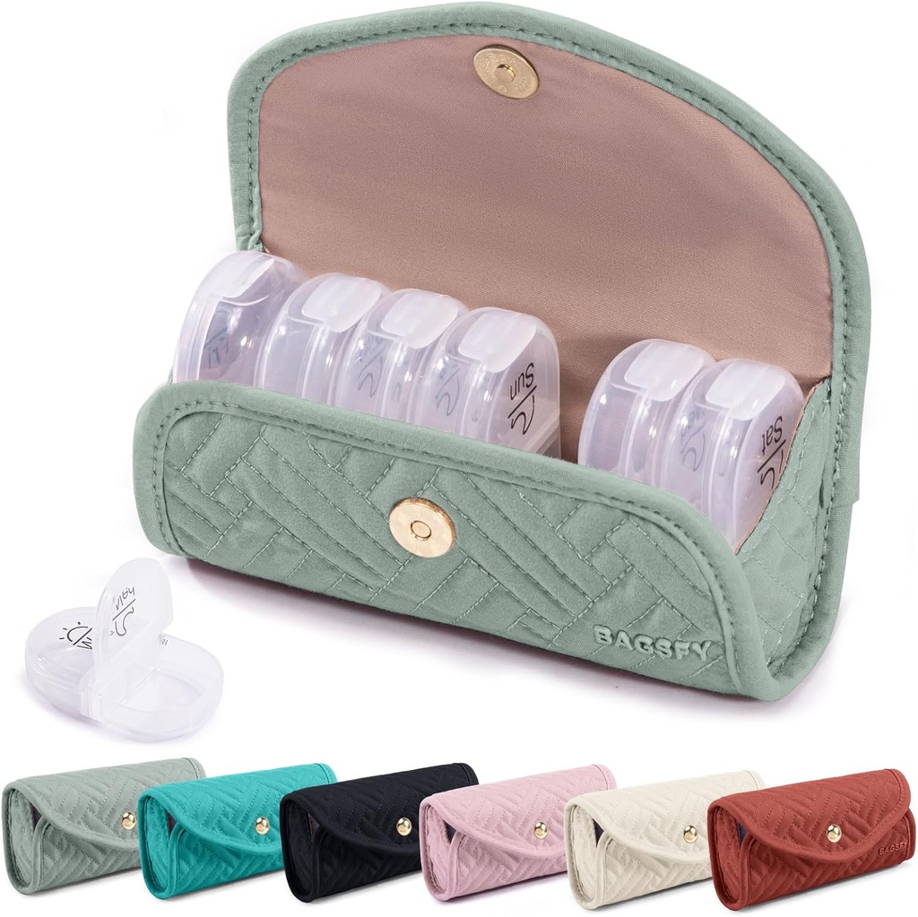 BAGSFY Weekly Pill Organizer 2 gånger om dagen i ett sött tygfall, Medicin Bag, AM PM Pill Box 7 Day, Portable Medication Travel Case för piller, vitaminer, fiskoljor, tillägg.