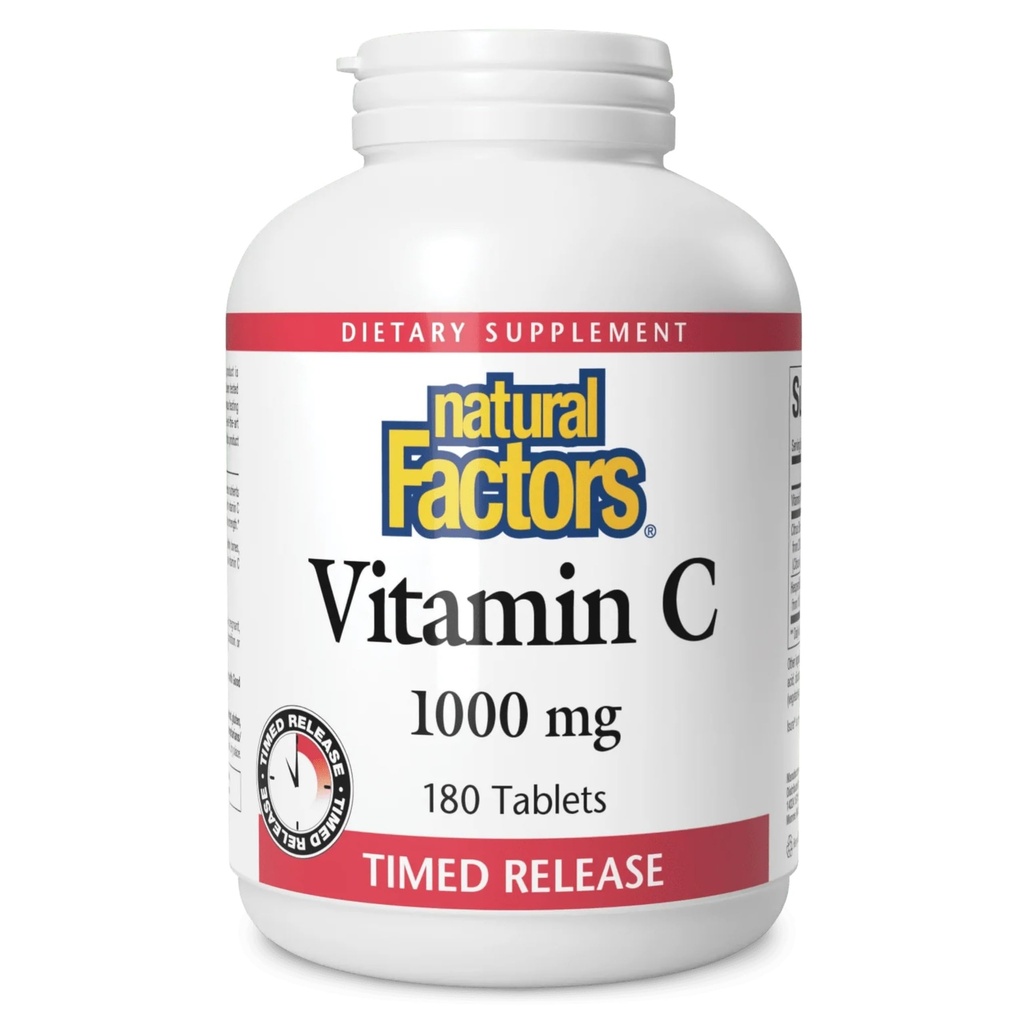 Naturliga faktorer Vitamin C 1000 mg Tidsfrisättning, Antioxidantstöd för immun- och benhälsa, 180 tabletter