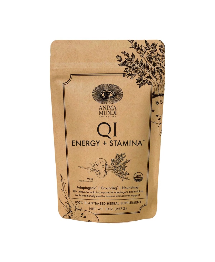 Anima Mundi Apothecary Qi Energy & Protein Superfood Powder - Adaptogen Adrenal Support Supplement med Ashwagandha & Slippery Elm - Mood & Energy Support Supplement & Protein Powder (8oz / 227g)