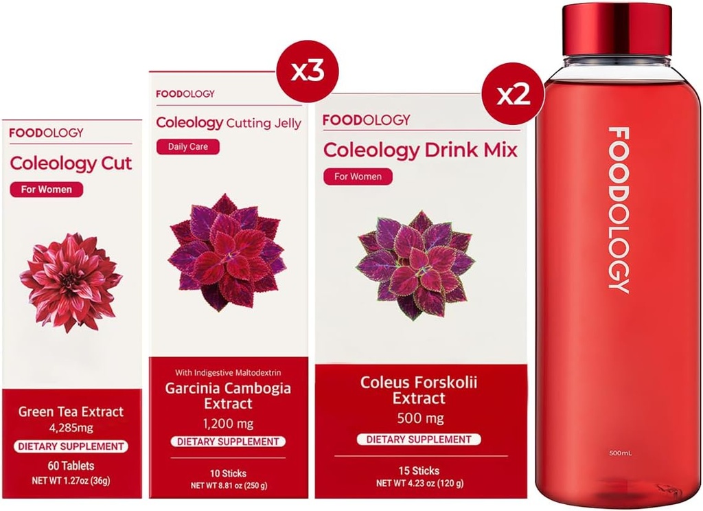 FOOODOLOGY RED Burning 1-månaders Full Set / Koleologisk skära (1ea) & Koleologidryck Mix(2ea) & Koleologisk skärning Jelly (3ea) $ Vattenflaska (1ea)