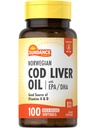 Sundance Norwegian Cod Liver Oil | 100 Softgels | med EPA och DHA | Bra källa av vitamin A & D | Icke-GMO och Gluten fri tillägg