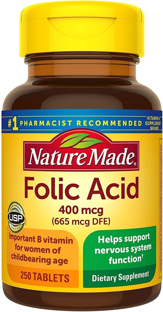 Nature Made Folic Acid 400 mcg tabletter, 250 tabletter