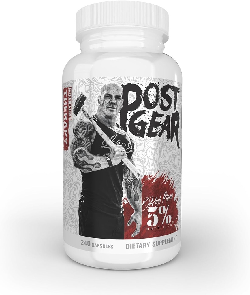 5% Nutrition Rich Piana Post Gear PCT Support Booster | Östrogen Blocker, Aromatase Inhibitor | Post Cycle Therapy Supplement | DAA, DIM, Longjack, Stinging Nettle, Milk Thistle, 240 Capsules