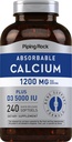 Piping Rock Calcium 1200 mg med vitamin D3 | 240 Softgels | 5000 IE Vitamin D3 | Absorbable Calcium Supplement| Non-GMO, Gluten Free