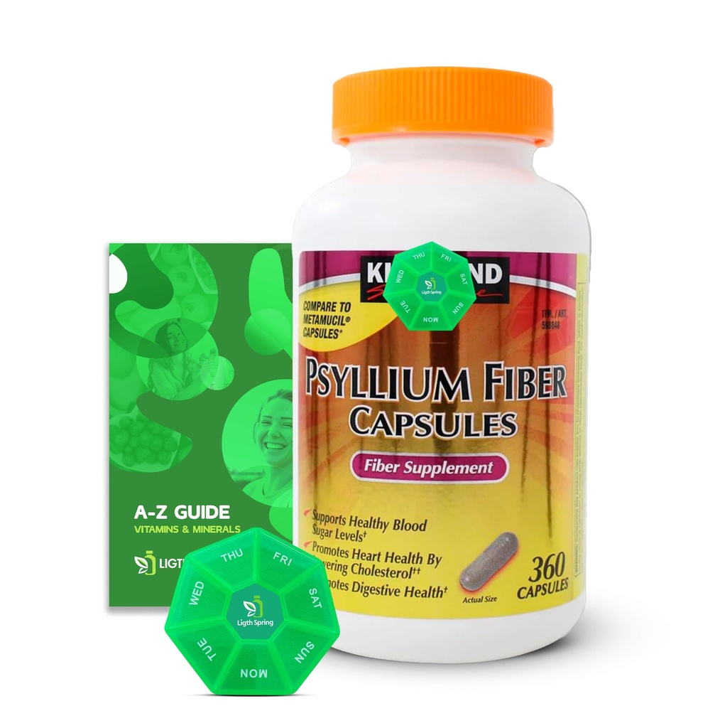 Psyllium Fiber kapslar, 360 greve, kosttillskott med exklusiv bättre längd och spring guide