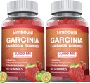 2 Pack Sugar Free Garcinia Cambogia Gummies - 3000mg 95% HCA med L-Carnitine, Energy Boost, Strawberry Flavor Gummy lättare att ta än piller och kapslar 120 grejer
