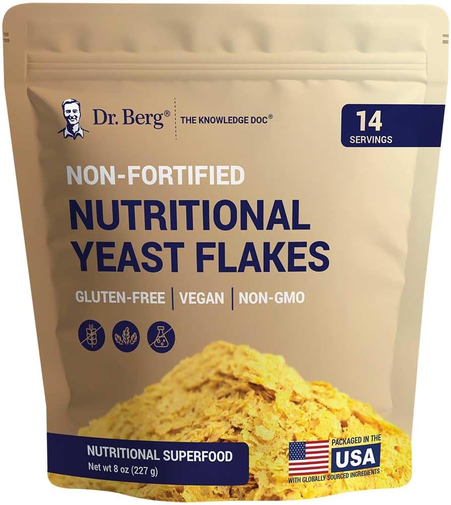 Dr Berg Premium Nutritional Yeast Flakes - Läcker icke-Fortifierad Nutritional Yeast med naturligt förekommande B-vitaminer - 8oz
